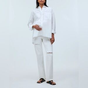Madewell The Maternity Over-The-Belly 90s Straight Distressed Jean In Tile White